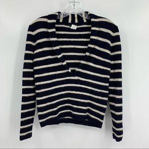 J. Crew Navy and Cream Striped V-Neck Sweater
